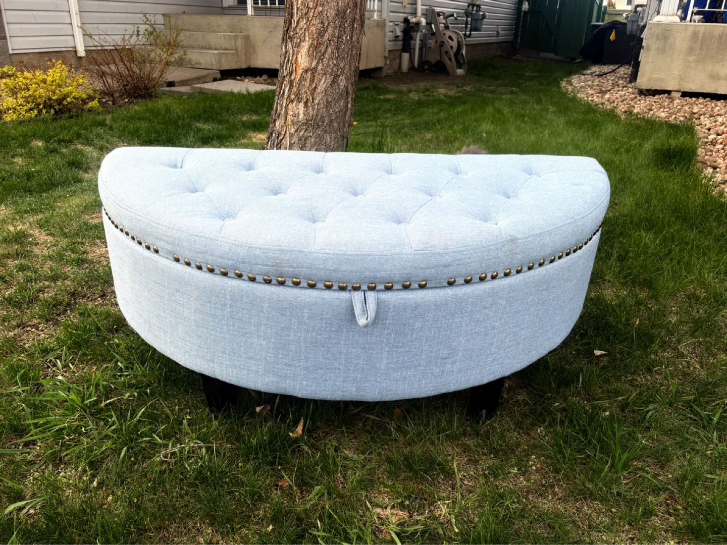 Light Blue Tufted Ottoman Storage Bench