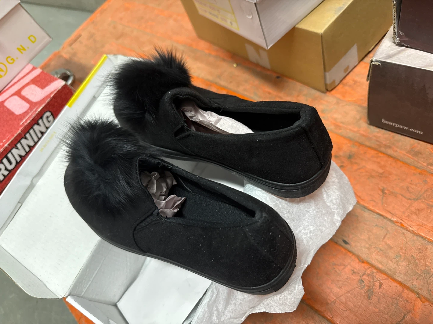 Black Fur Pom Pom Slip-On Loafer Shoes - Size 9 - photo 4