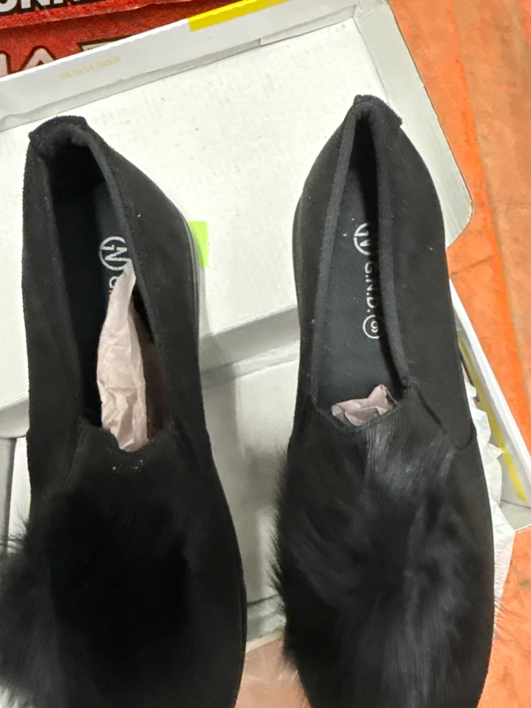 Black Fur Pom Pom Slip-On Loafer Shoes - Size 9 - photo 3