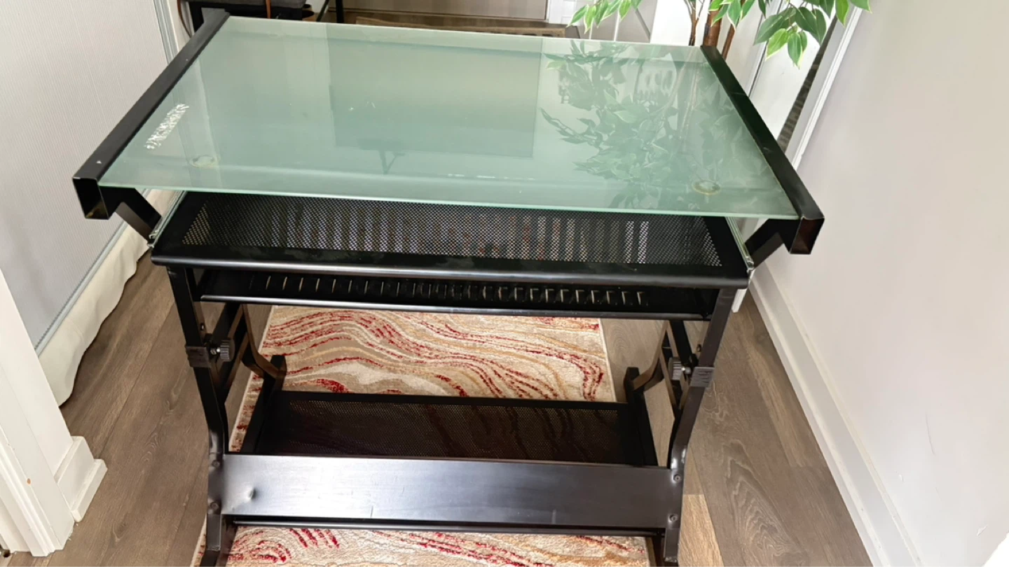 Glass Drafting Table with Shelves