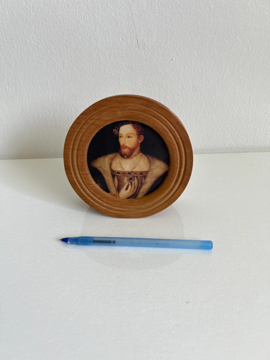 Miniature Portrait in Round Wooden Frame