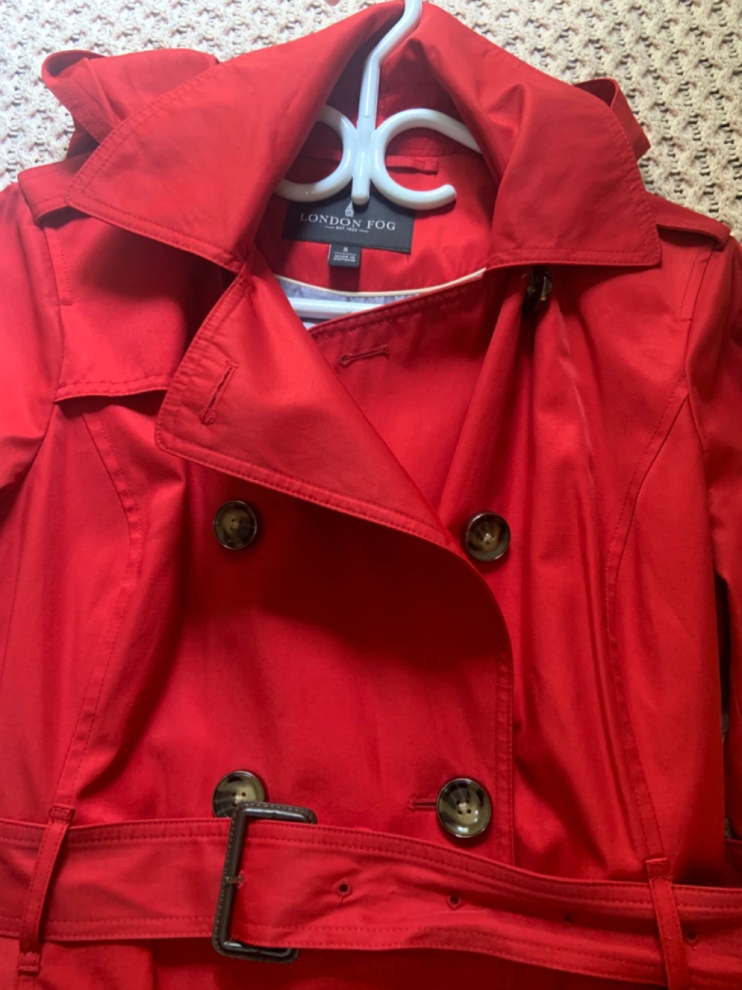 London Fog Red Double-Breasted Trench Coat
