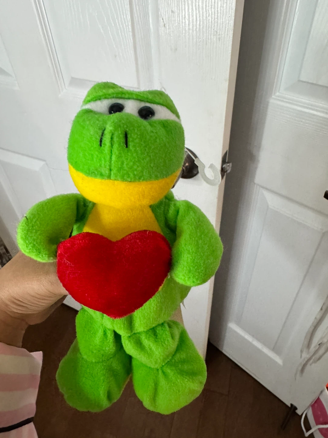 Green Plush Frog Holding Red Heart