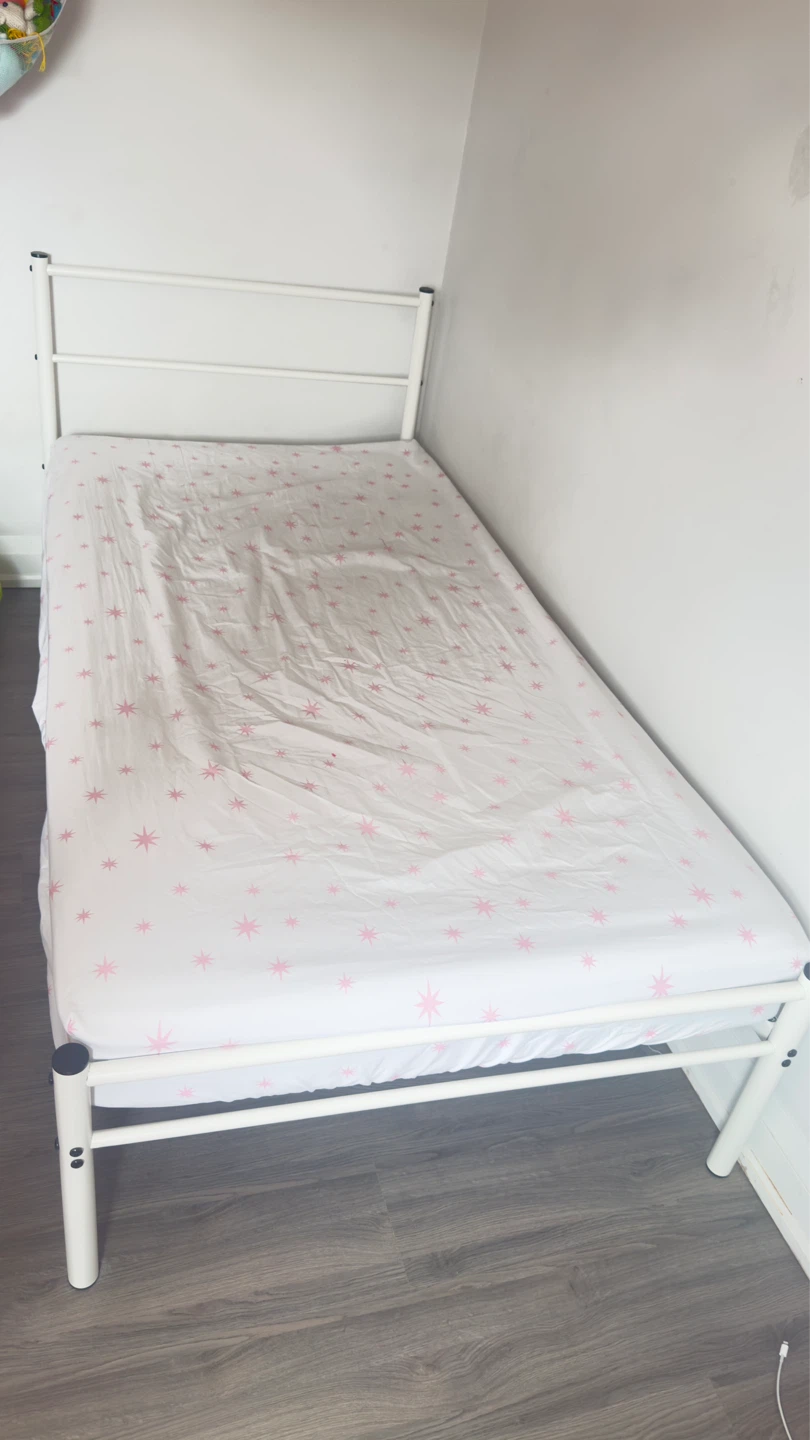 White Twin Bed Frame with Mattress