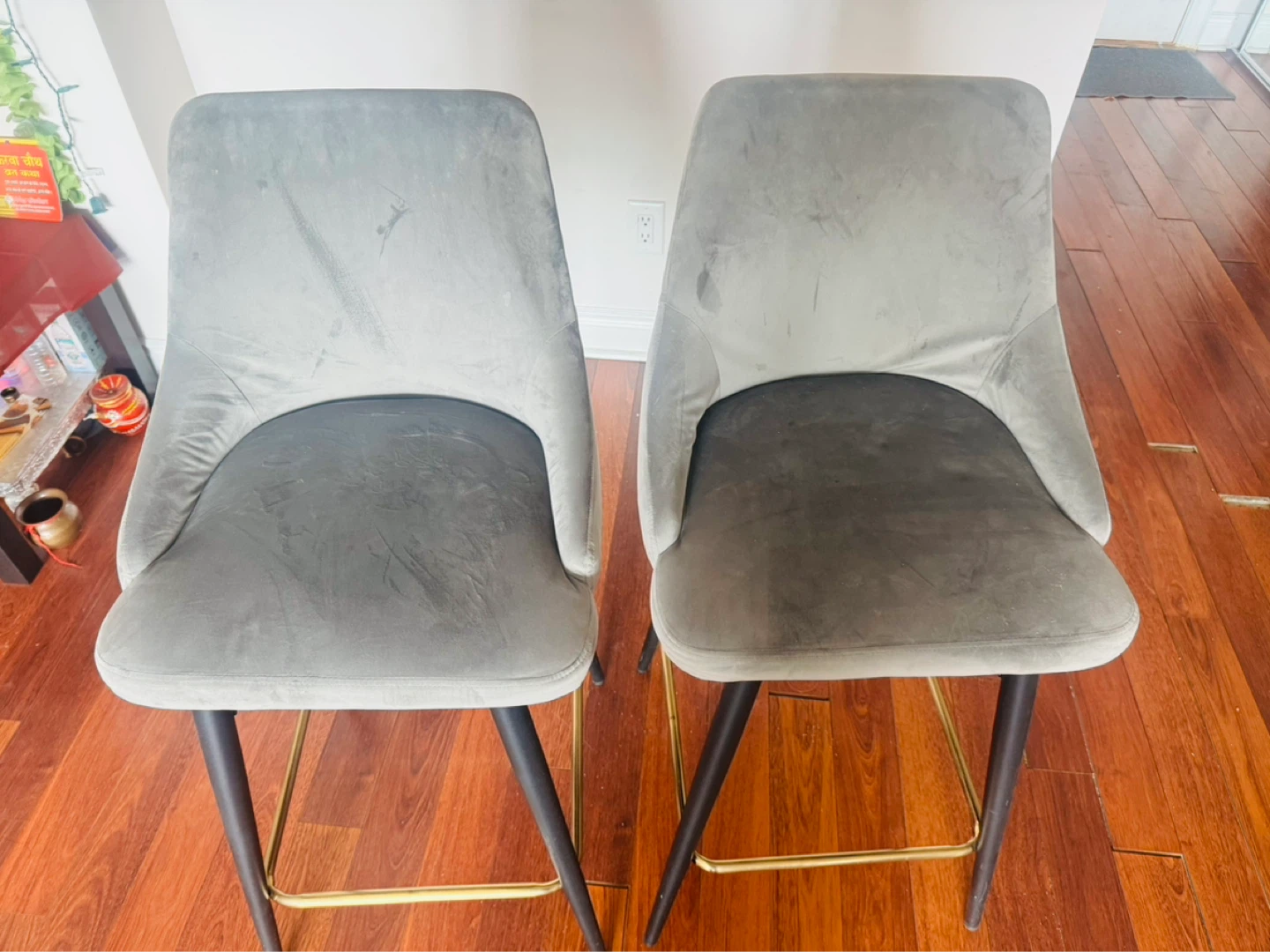 Grey Velvet Bar Stools - Set of 2 - photo 3