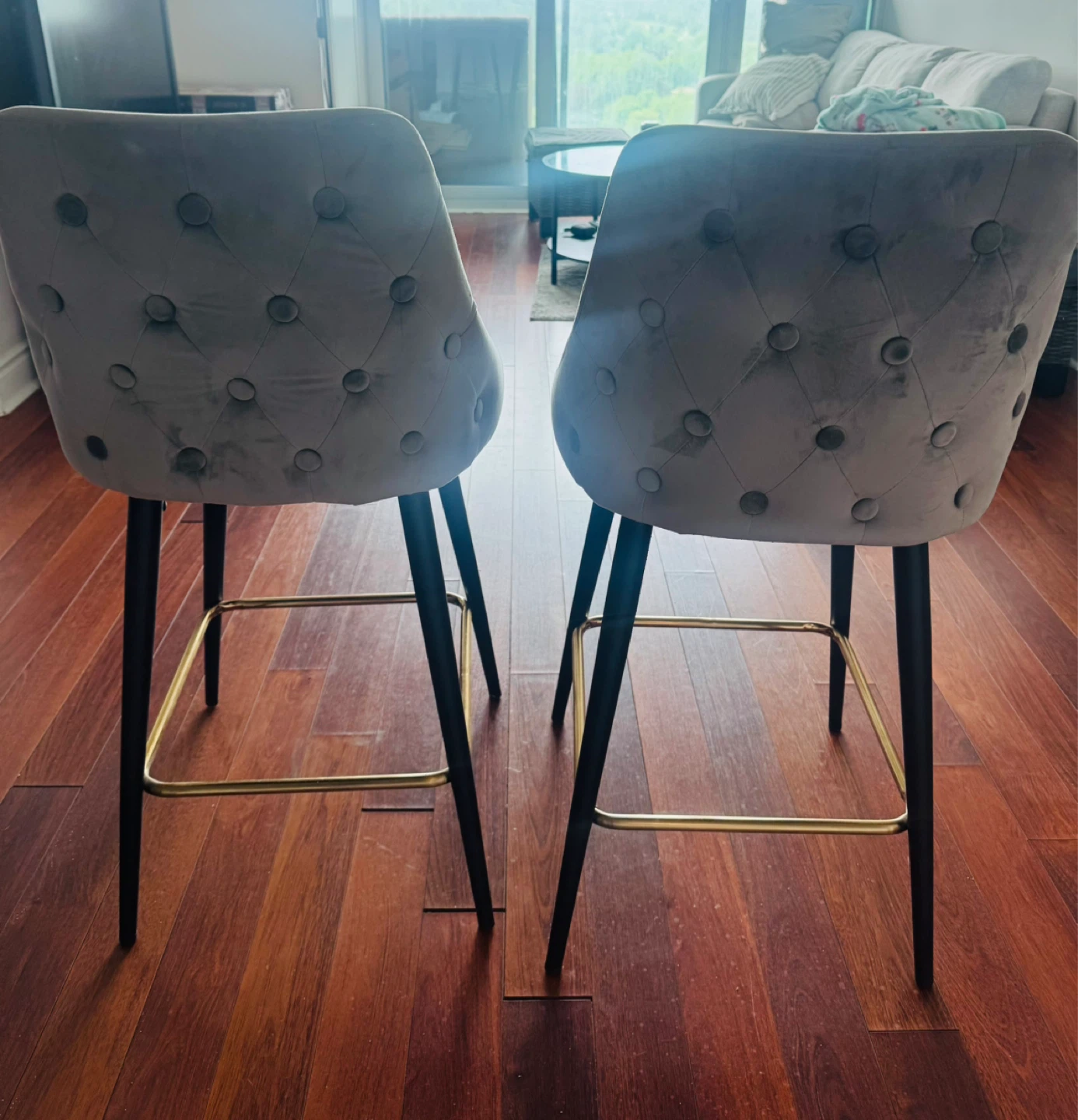 Grey Velvet Bar Stools - Set of 2 - photo 2