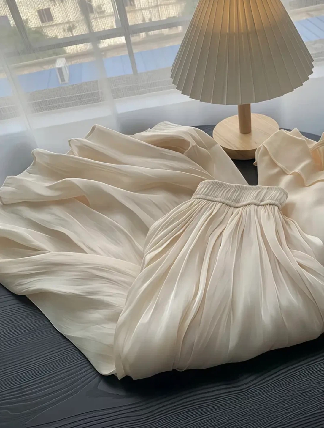 Cream Pleated Midi Skirt - photo 3