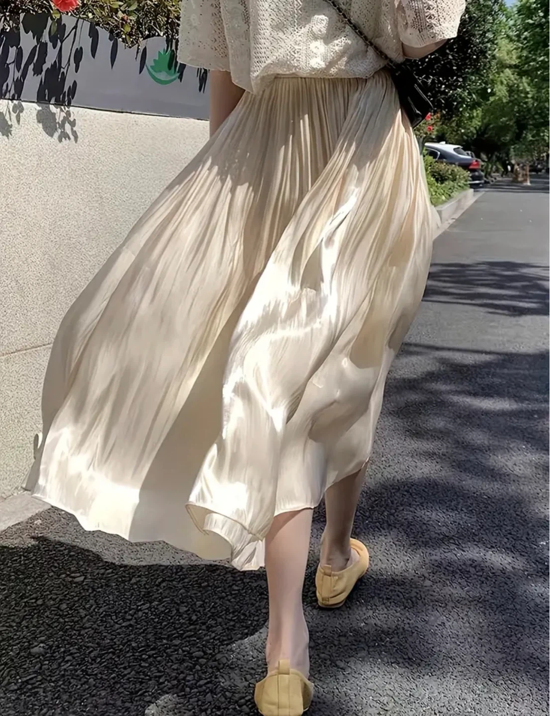 Cream Pleated Midi Skirt - photo 2
