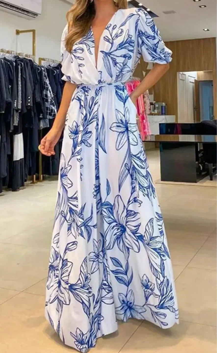 Maxi Dress with Blue Floral Print - photo 4