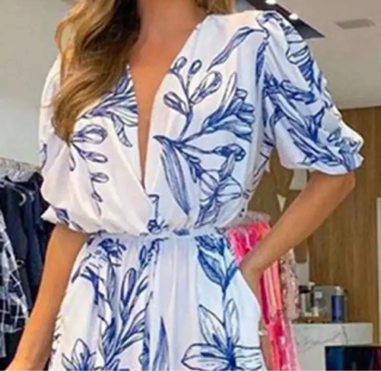 Maxi Dress with Blue Floral Print - photo 5