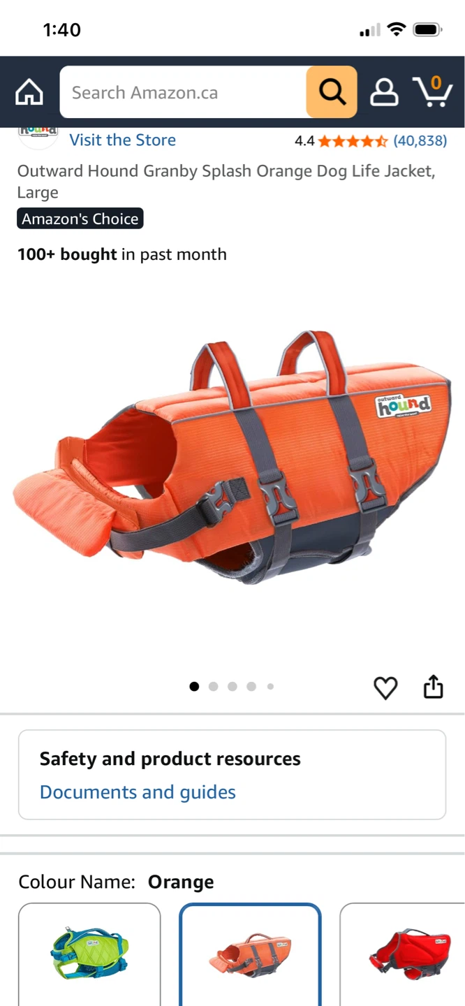 Outward Hound Dog Life Jacket, Orange, Large
