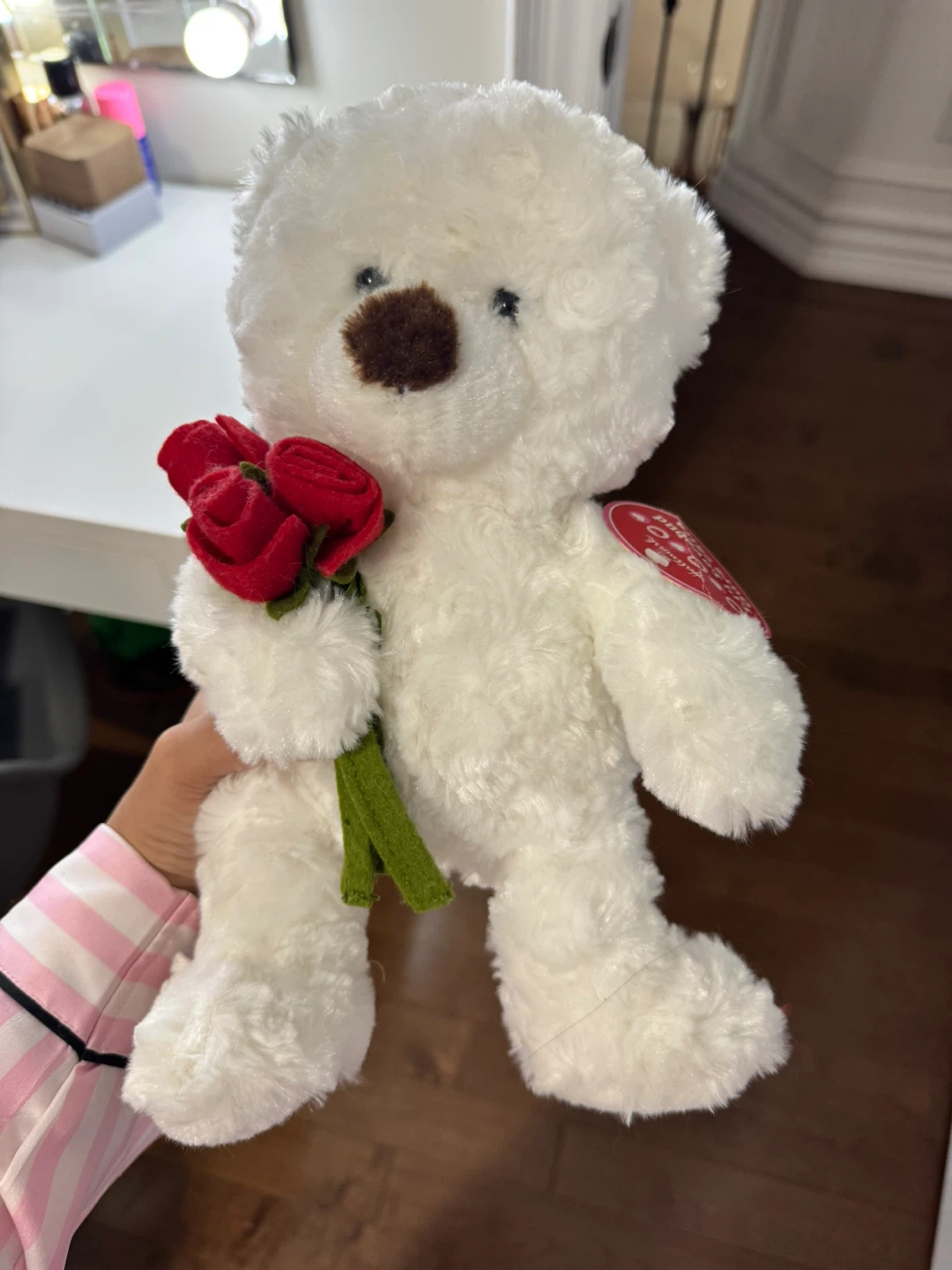 White Teddy Bear with Red Roses