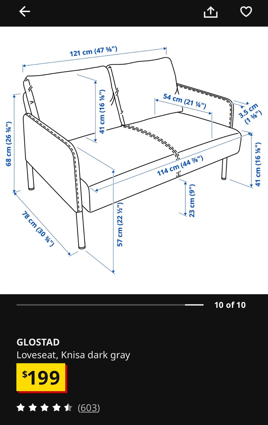 IKEA GLÖSTAD Loveseat - Knisa Dark Grey - photo 4