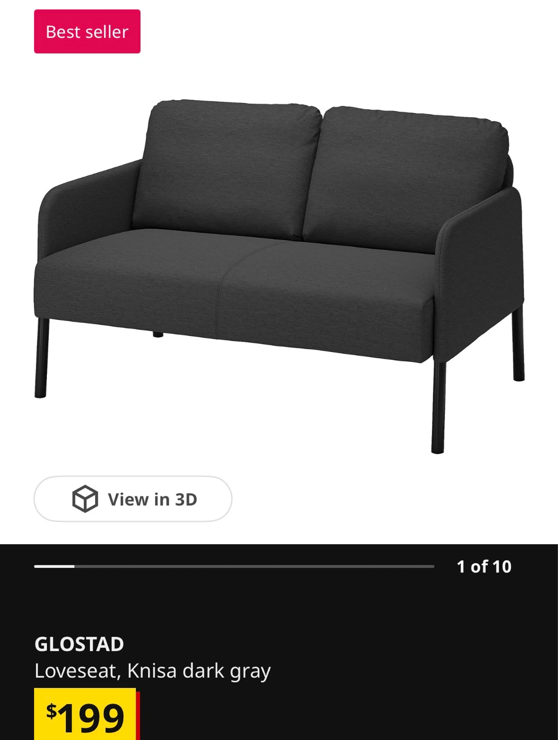 IKEA GLÖSTAD Loveseat - Knisa Dark Grey - photo 3