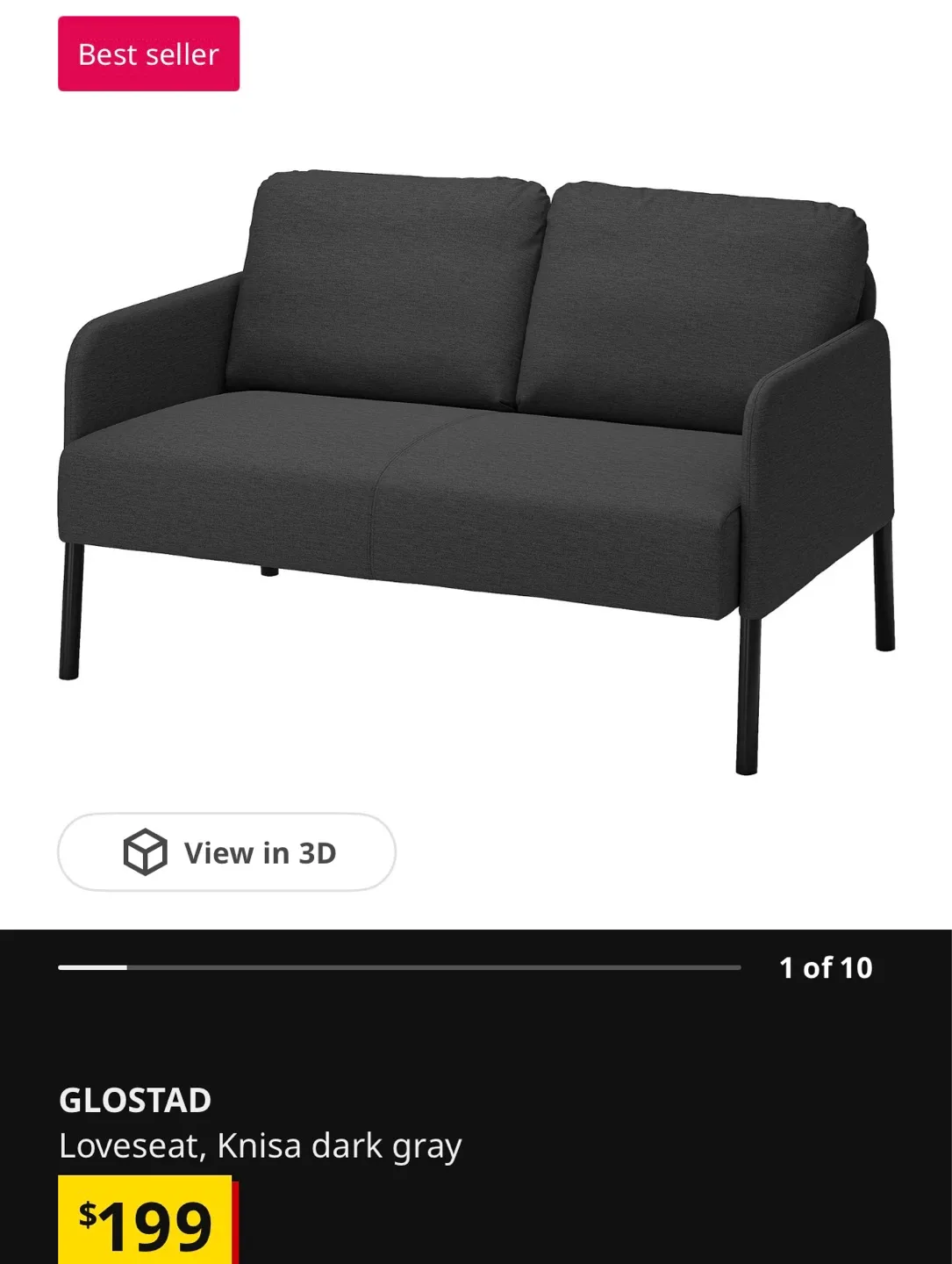 IKEA GLÖSTAD Loveseat - Knisa Dark Grey - photo 3