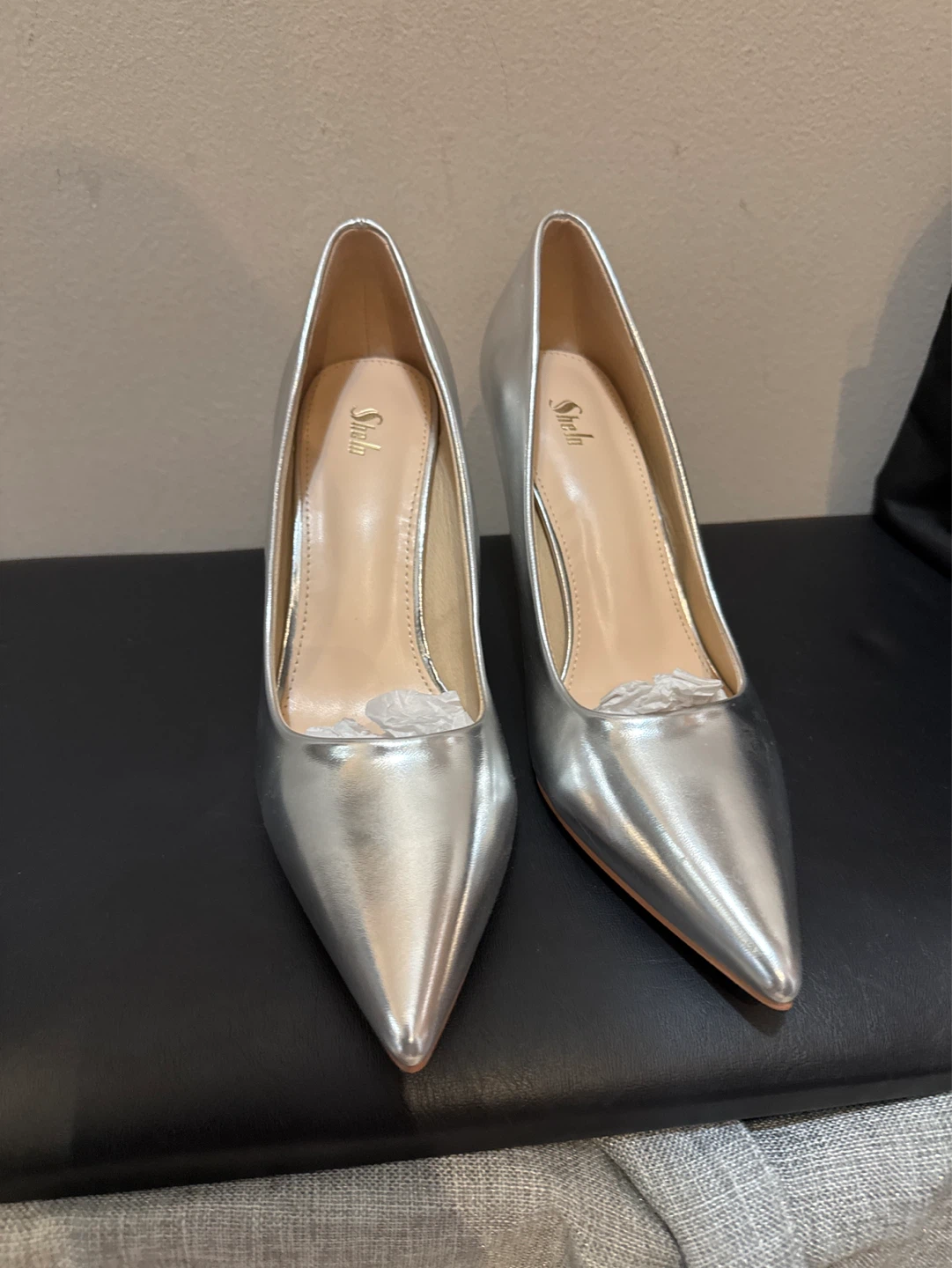 Shein Silver Pointed Toe Stiletto Heels - Size 39
