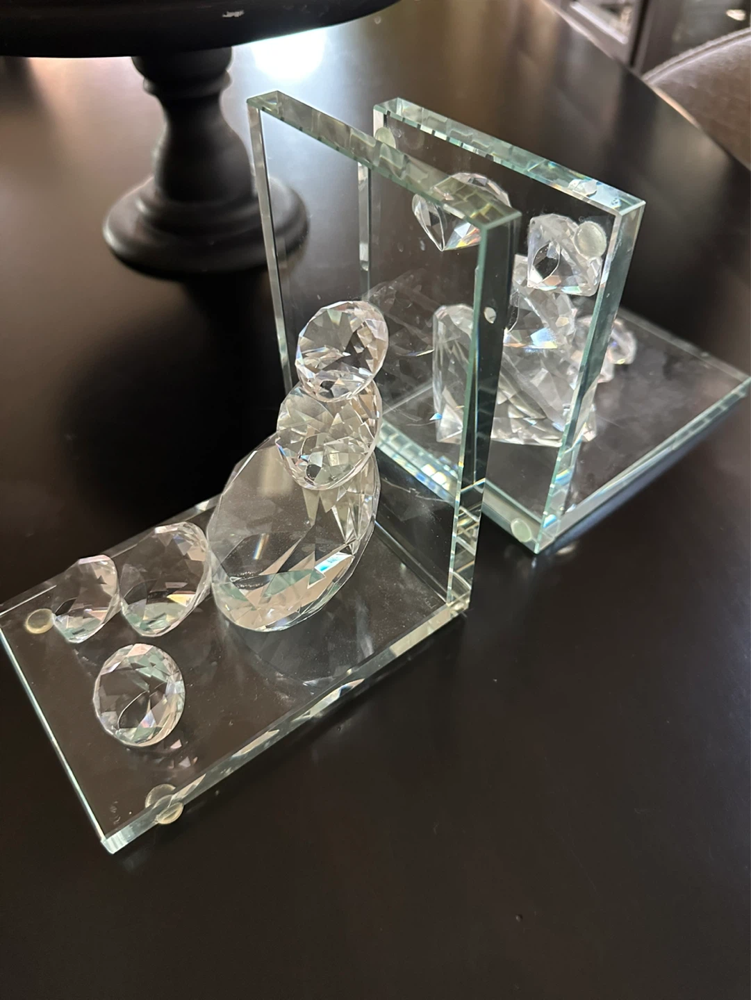 Crystal and Glass Bookends with Diamond Accents