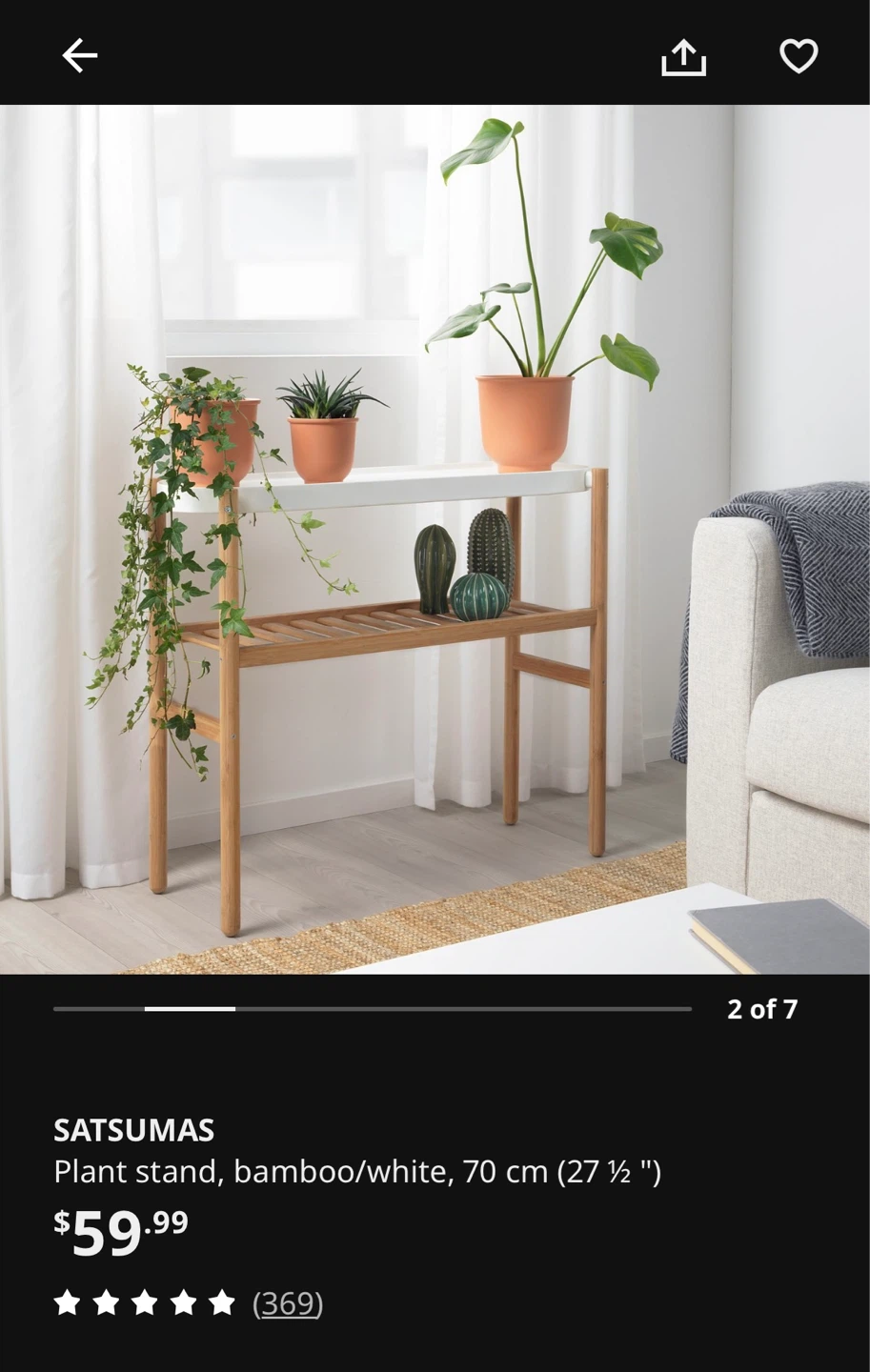 IKEA SATSUMAS Plant Stand - Bamboo/White - photo 4