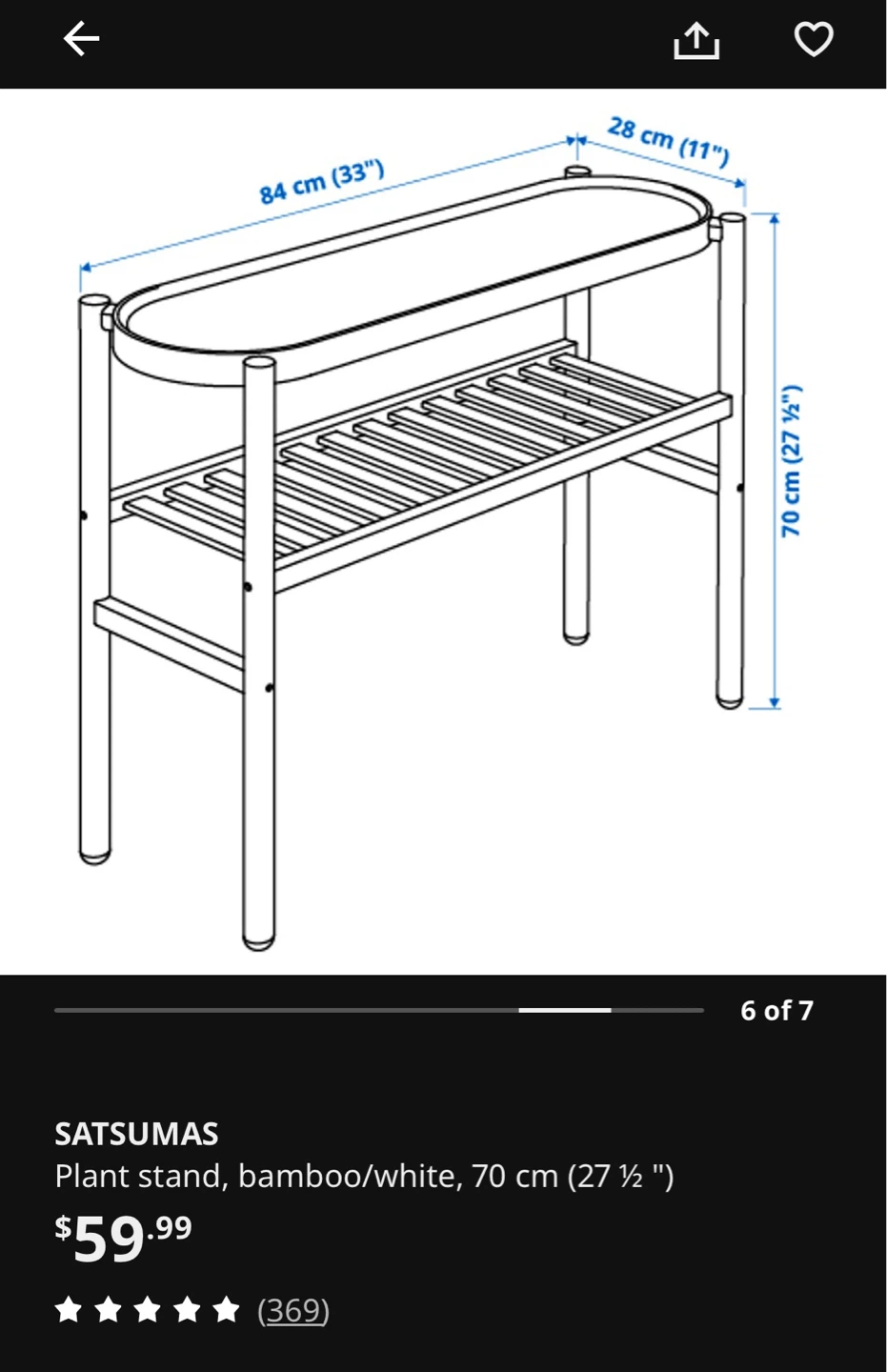 IKEA SATSUMAS Plant Stand - Bamboo/White - photo 5