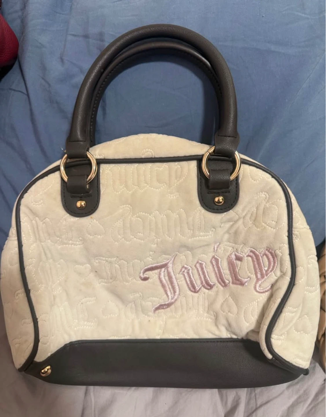 Juicy Couture Velour Satchel Handbag Cream Pink