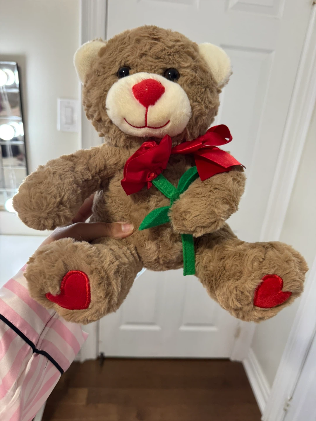 Brown Teddy Bear with Red Rose