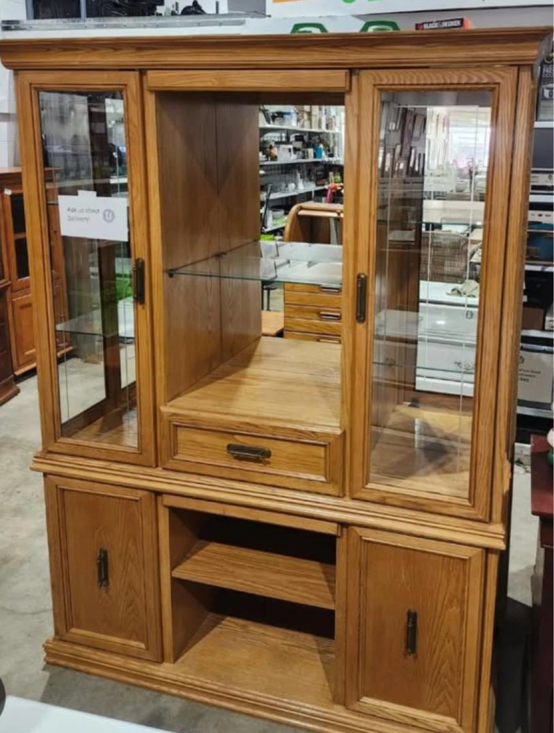 Oak China Cabinet with Glass Doors