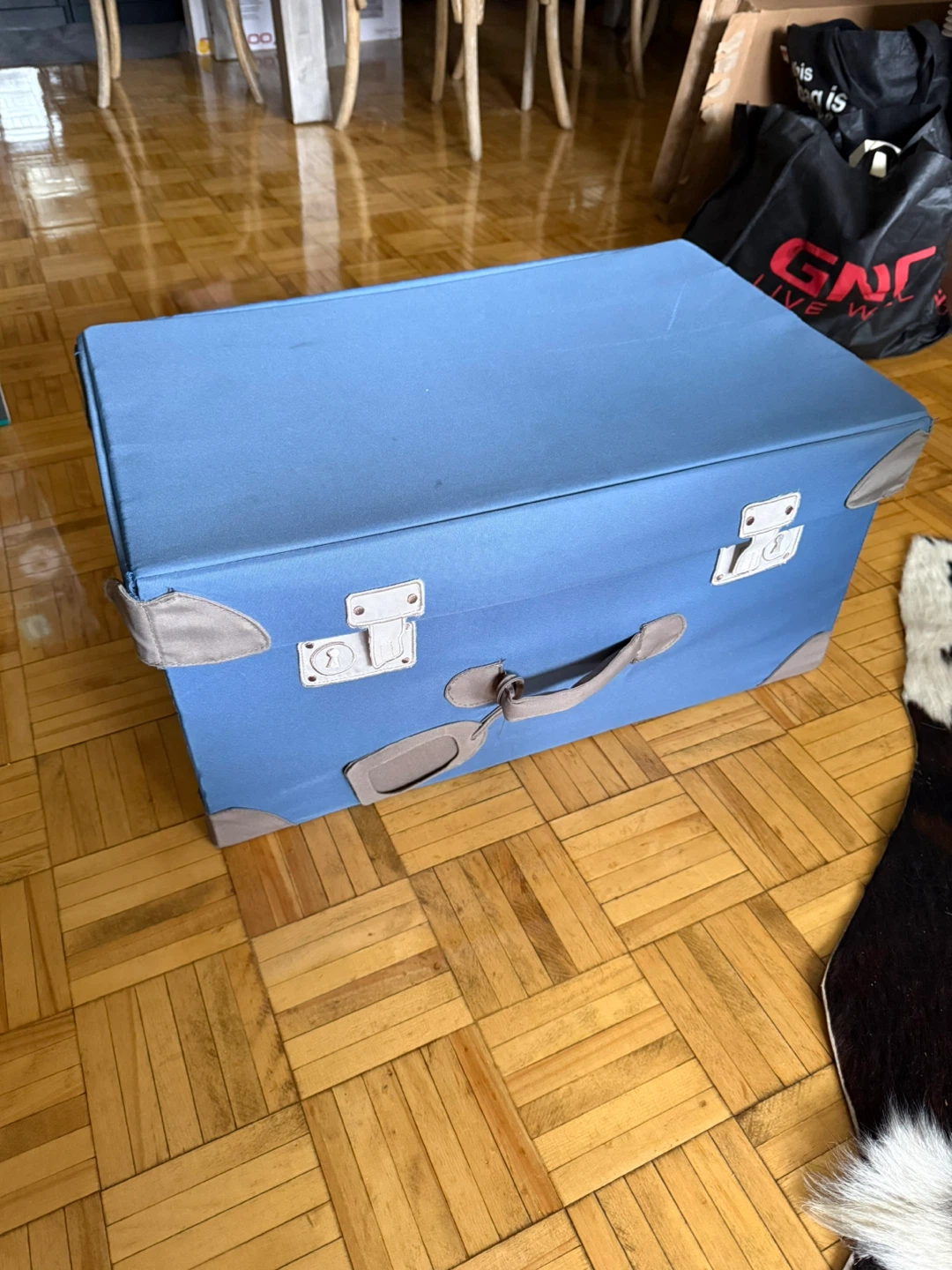 Blue fabric storage trunk