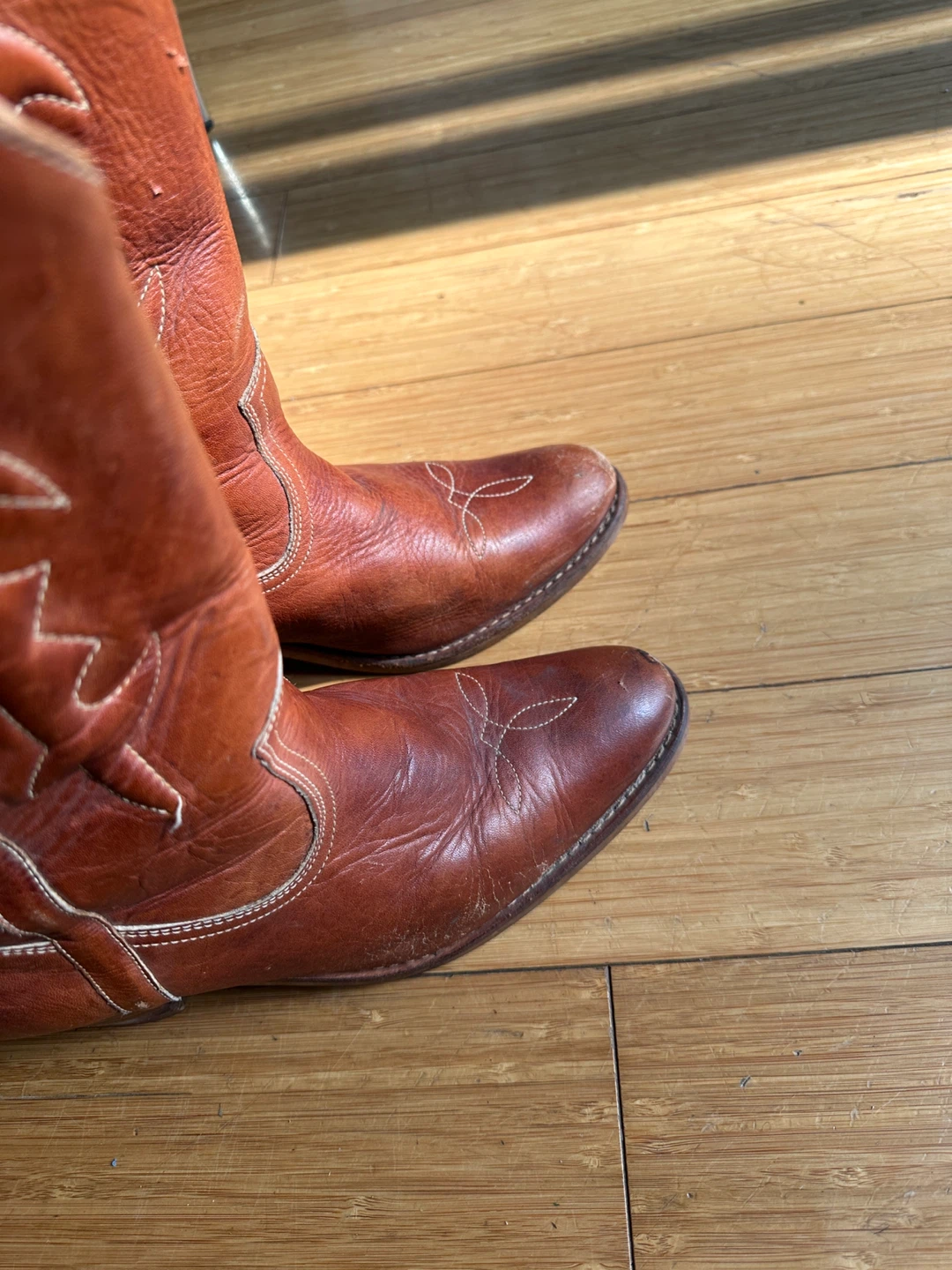 VINTAGE WOMENS SIZE 8.5 TAN LEATHER COWBOY BOOTS - photo 4
