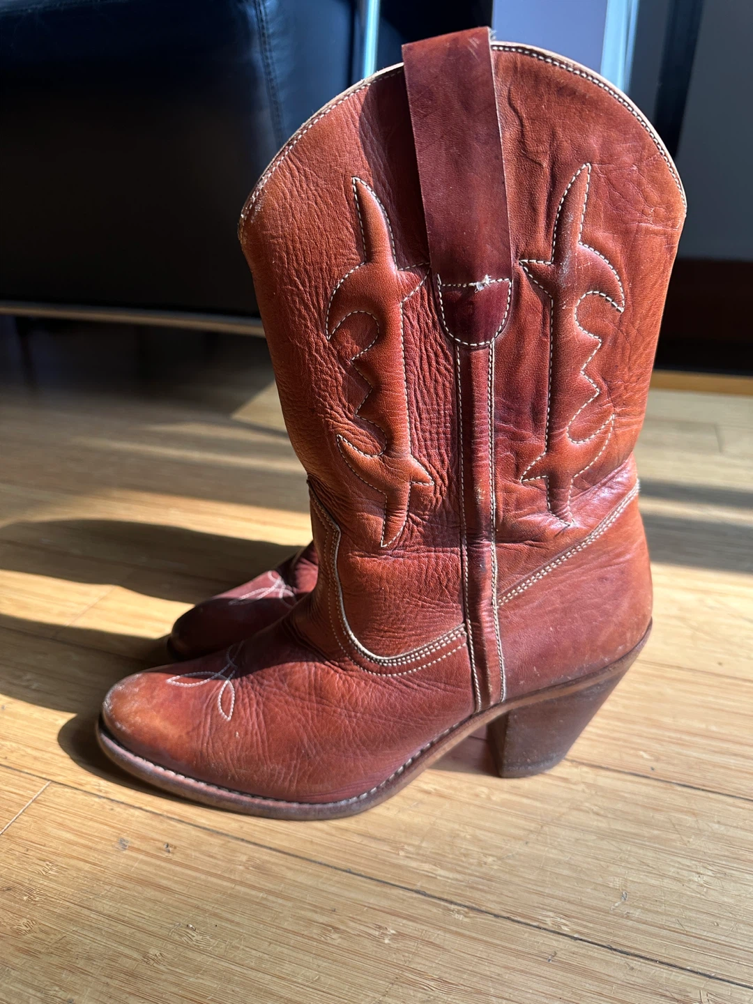 VINTAGE WOMENS SIZE 8.5 TAN LEATHER COWBOY BOOTS - photo 2