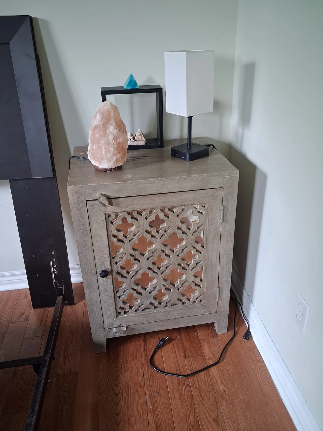 Wooden Accent Cabinet with Carved Door