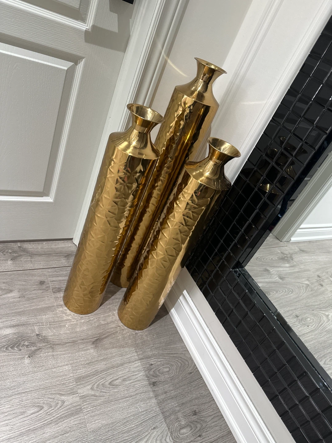 Set of 3 Tall Gold Textured Vases