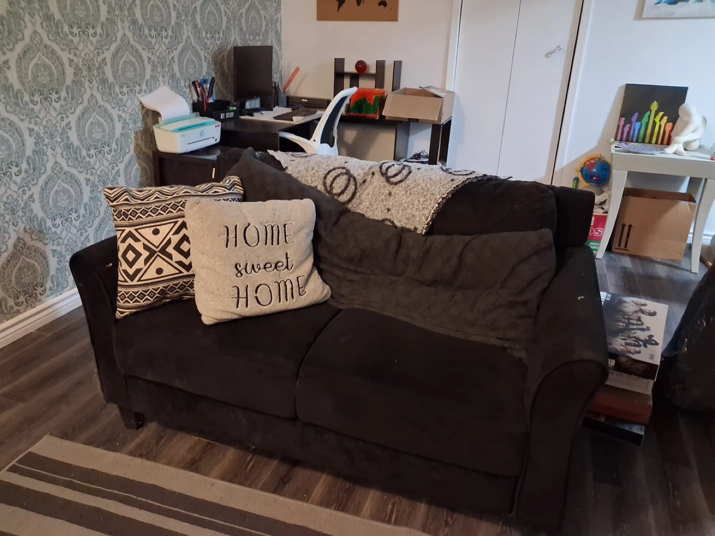 Black Sofa with Accent Pillows