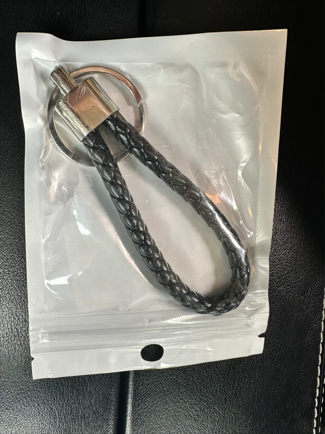 Black Braided Leather Keychain