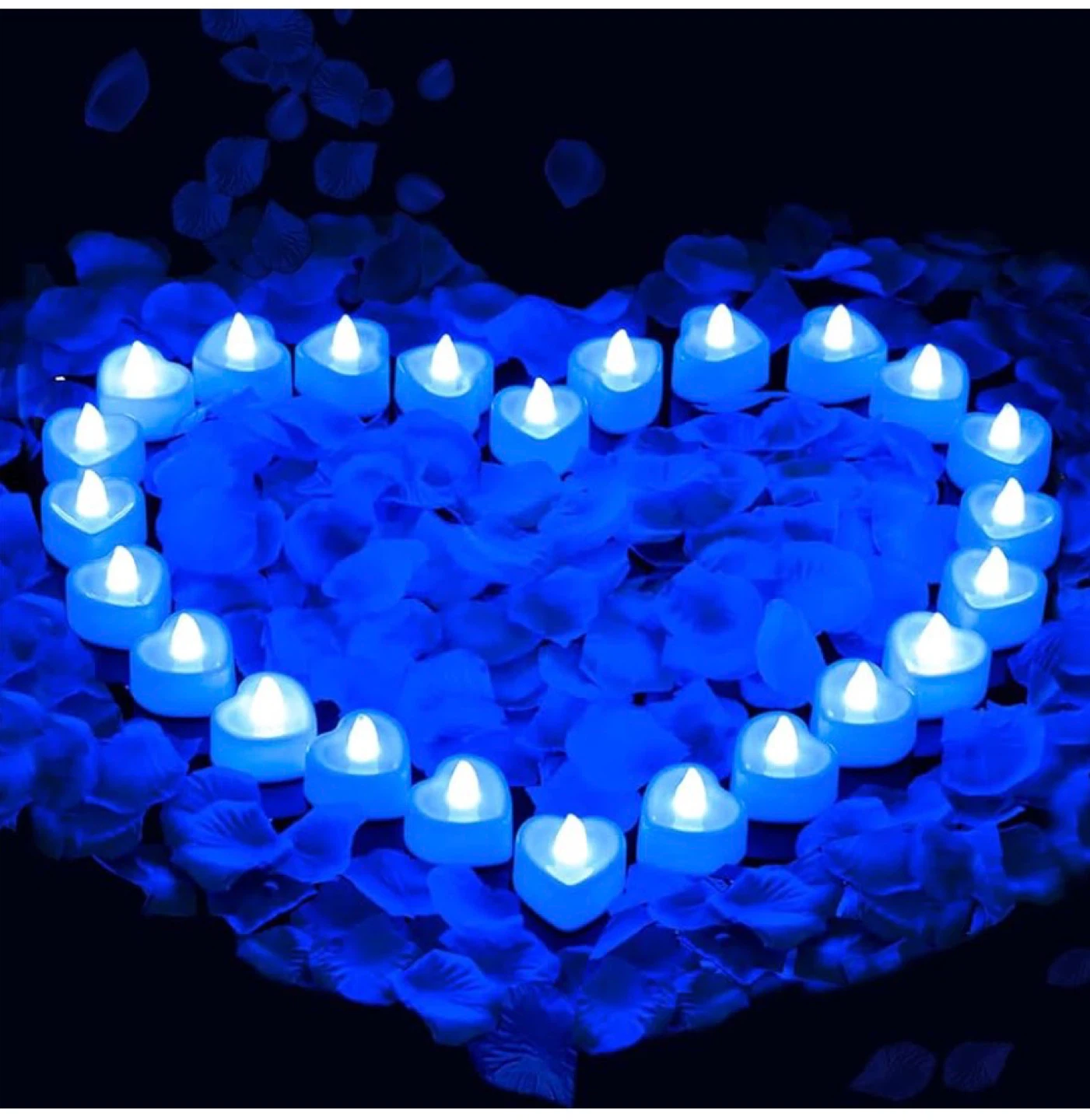 LED Heart Shaped Tealight Candles and Blue Rose Petals - photo 2