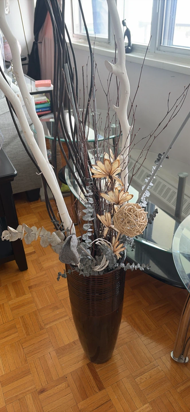 Large Decorative Vase with Dried Stems