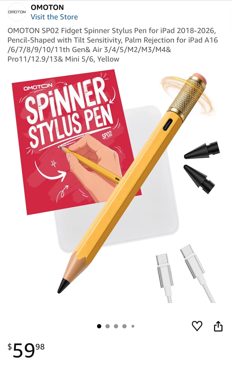 OMOTON SP02 Fidget Stylus Pen for iPad - Yellow - photo 2