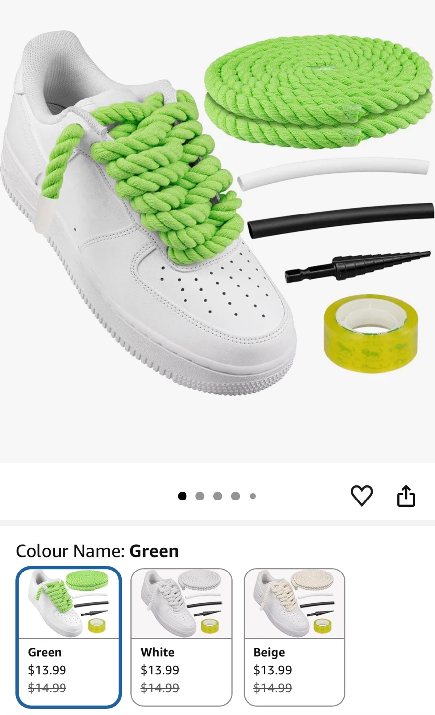 Green Chunky Rope Laces Kit for Sneakers