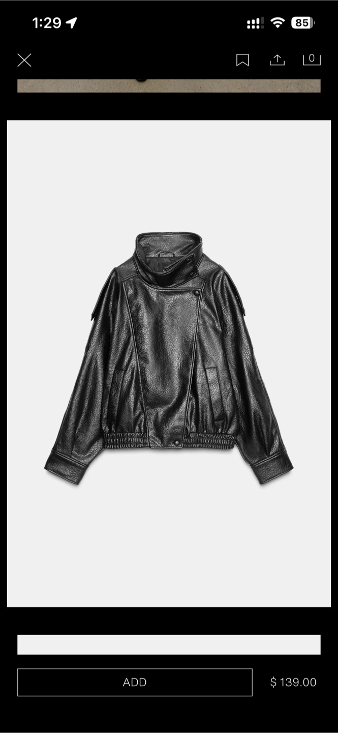 Zara Black Faux Leather Bomber Jacket