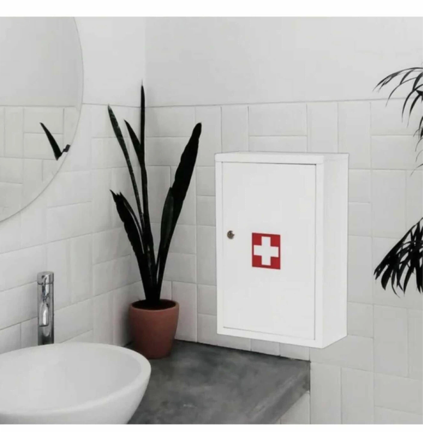 White First Aid Medicine Cabinet with Cross Symbol