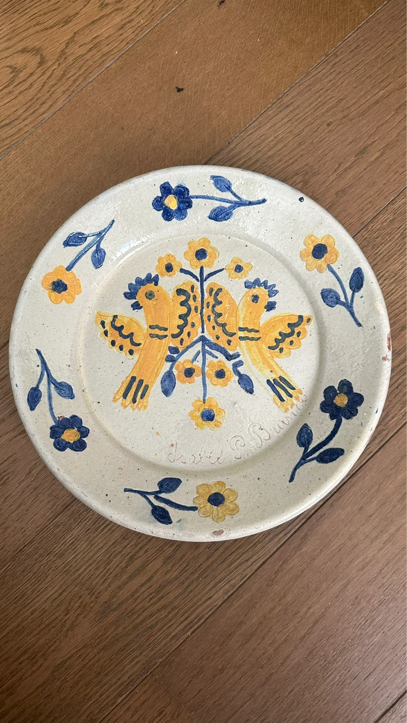Hand-Painted Ceramic Plate with Birds and Flowers