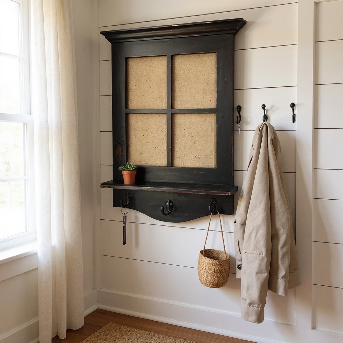 Vintage Style Photo Display Shelf with Hooks
