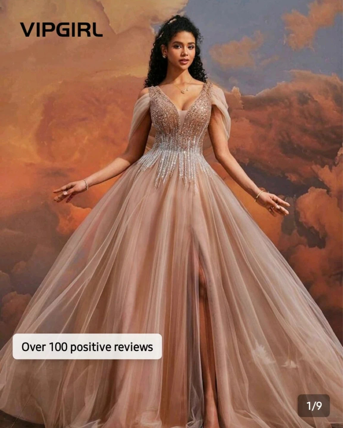 VIPGIRL Beaded Tulle Gown