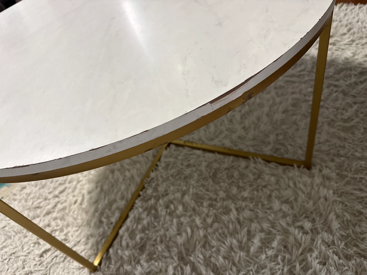 White Marble Top Coffee Table with Gold Base
