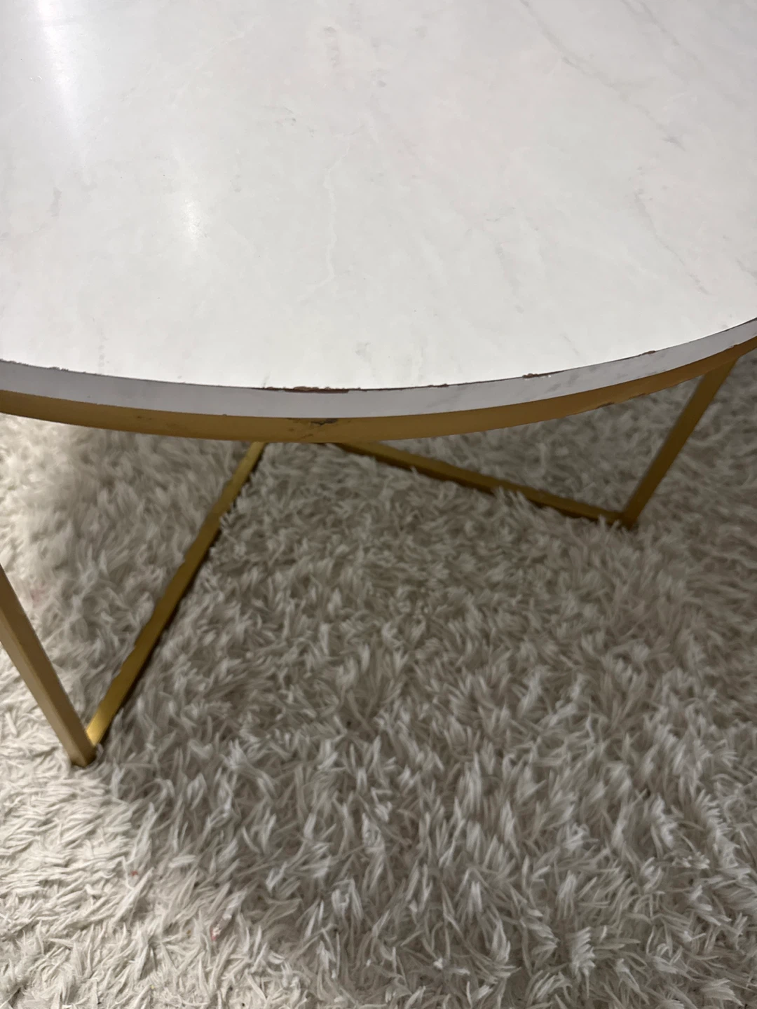 White Marble Top Coffee Table with Gold Base - photo 2