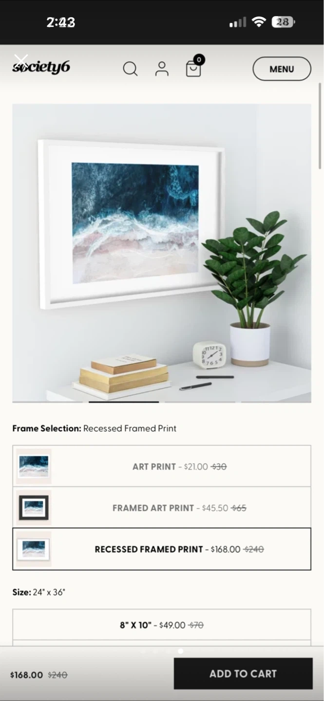 Society6 Blue Sea II Recessed Framed Print - 24" x 36" - photo 3