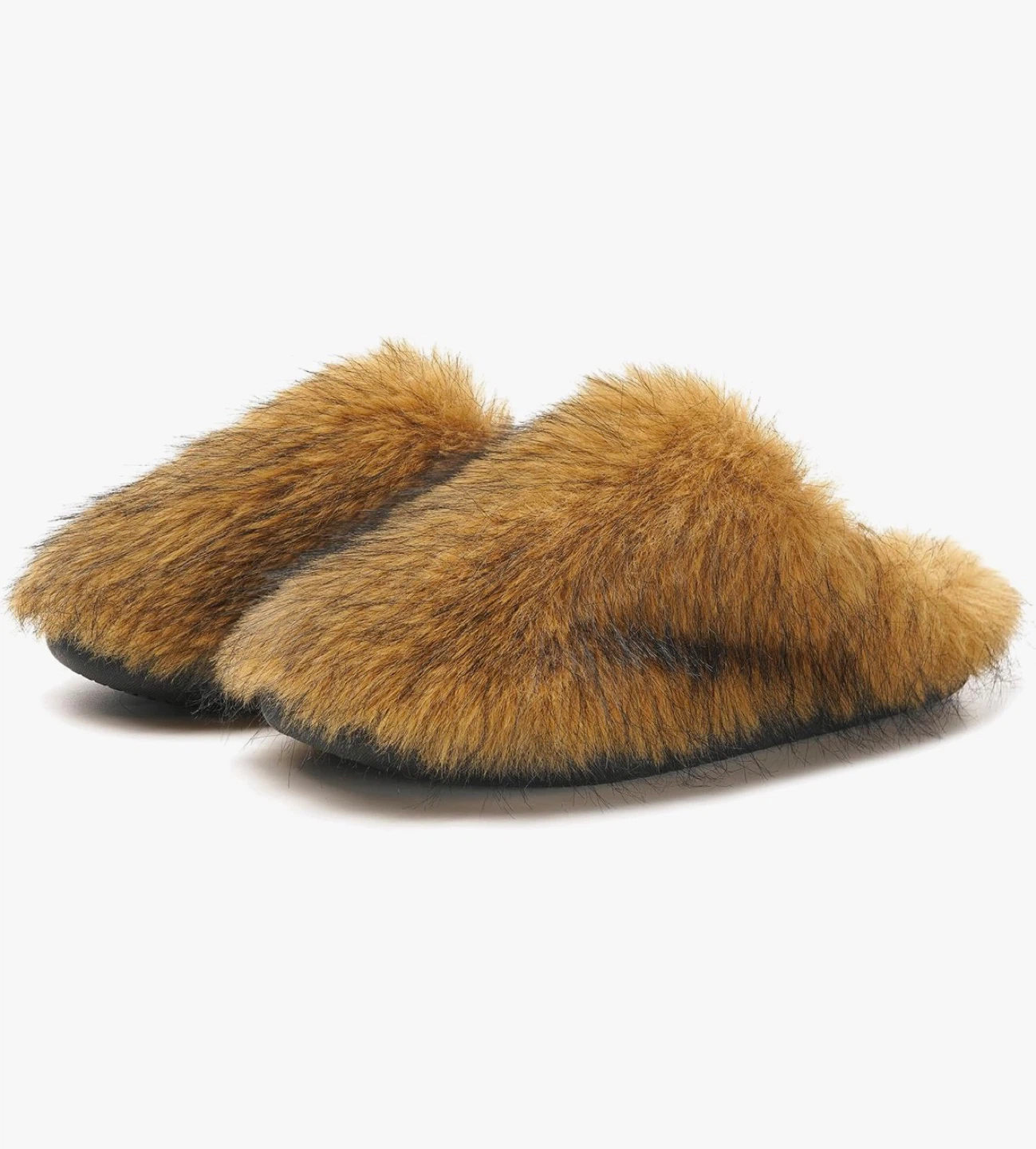 Faux Fur Slippers - Yellow Mottle, Size 38/39