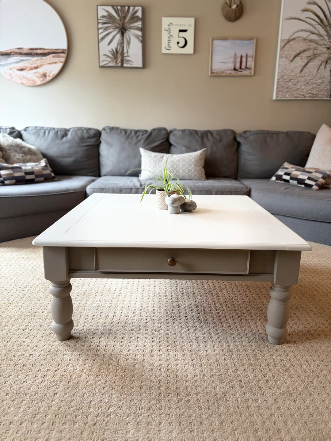 Refinished Solid Wood Coffee Table – Neutral Modern Style