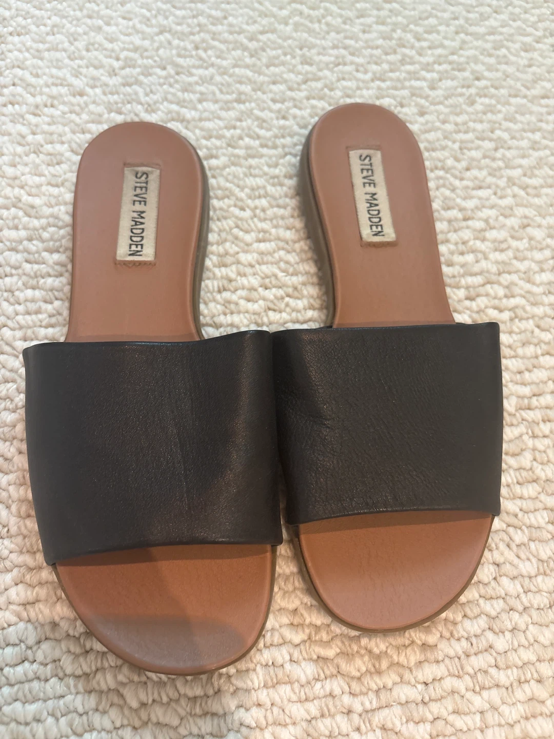 Steve Madden Black Leather Slide Sandals
