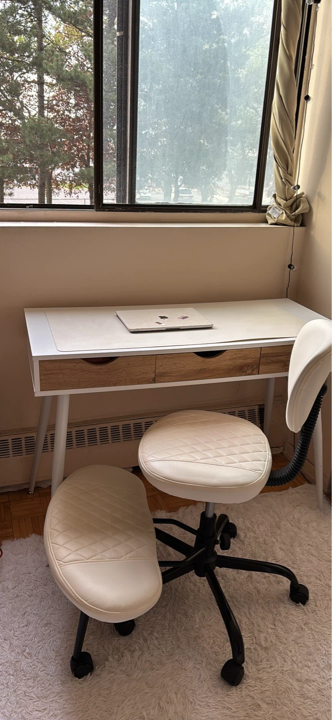 Large White and Woodgrain Desk with Drawers - photo 2