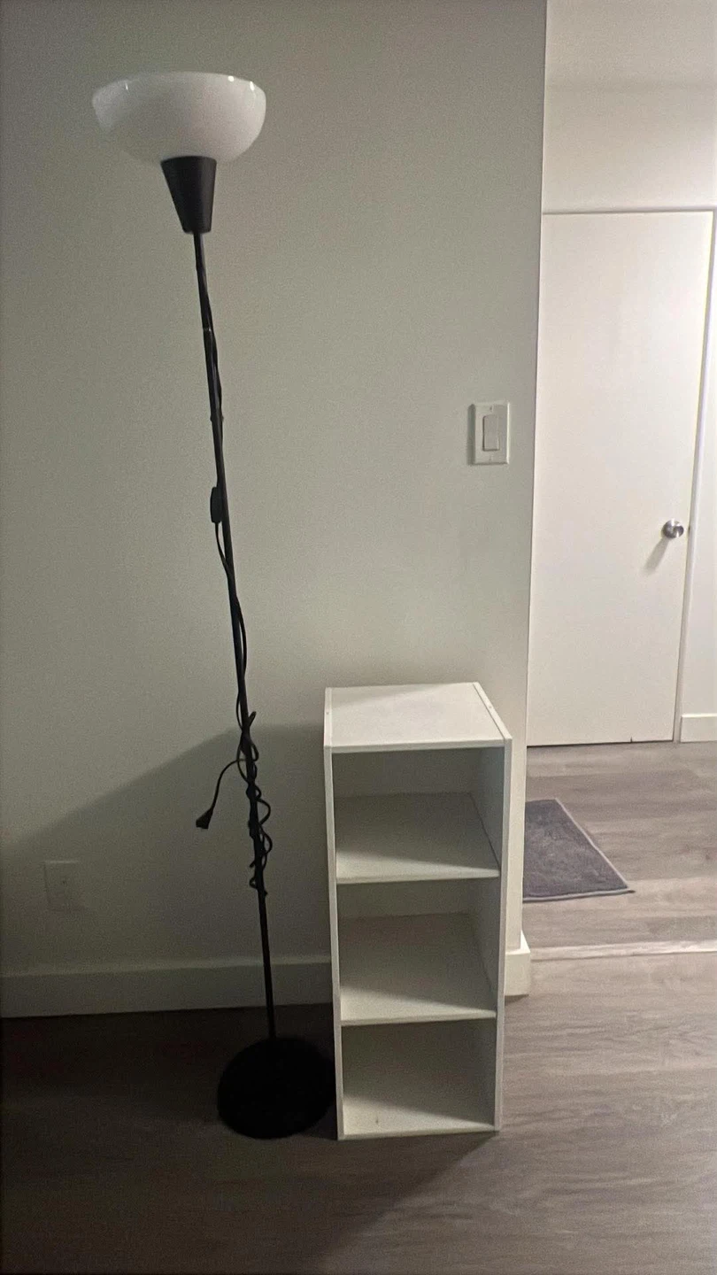 Black Metal Garment Rack, floor lamp and book shelf - photo 2